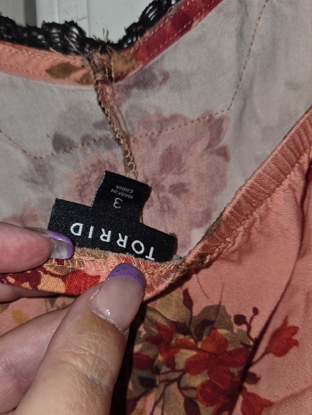 torrid Peach Floral Slip with Black Lace Accent - Picture 6 of 6